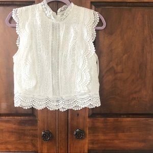 New Sim& Sam White Sleeveless Eyelet Lace Top M